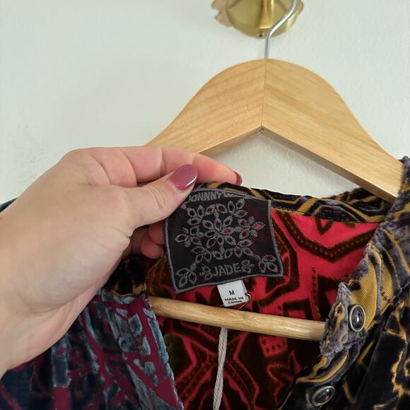 Johnny Was Frida Velvet Patterned Button Down Shirt Red/Yellow M - Picture 8 of 15